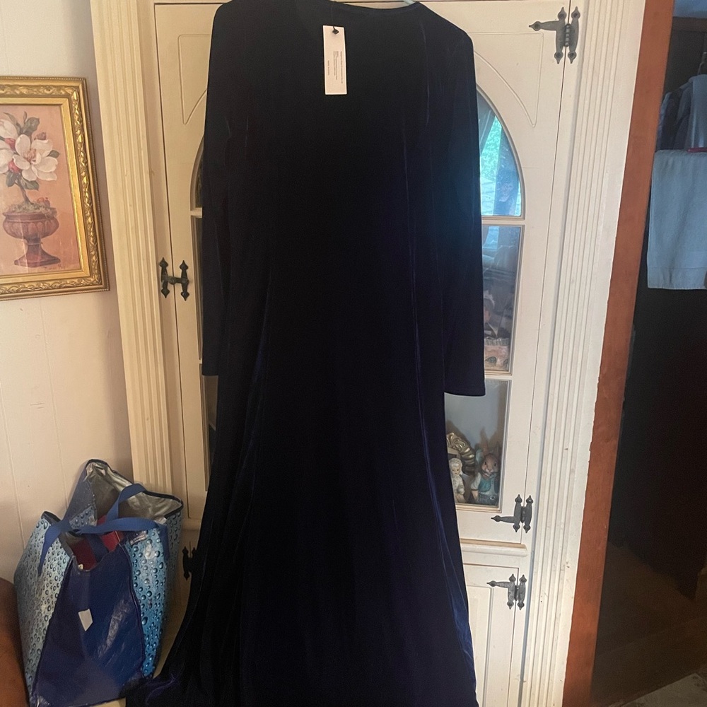 Blue Long Sleeve Crew Neck Gown for Wedding Guests